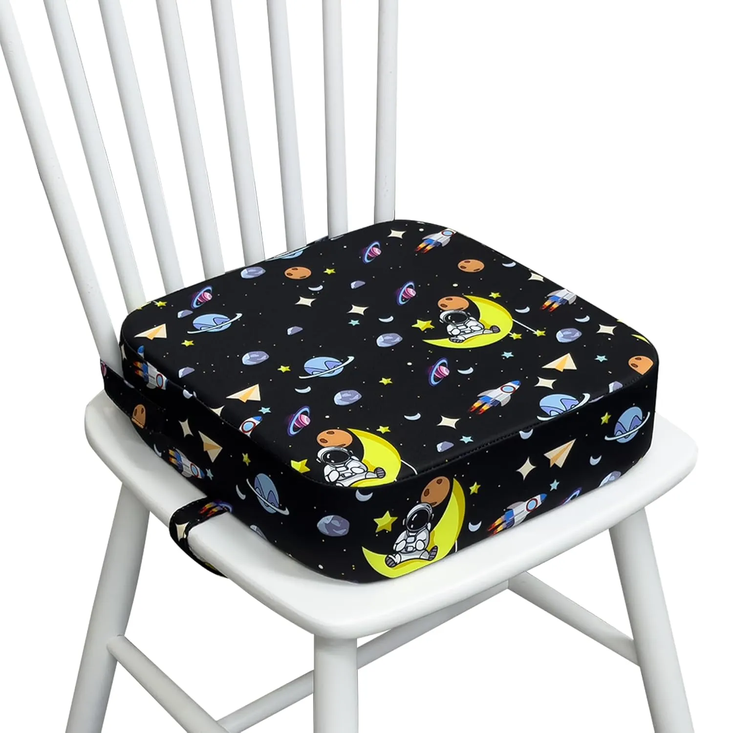 Toddler Booster Seat for Kitchen Chair, 3.5" Oxford Foam Cushion, Non-Slip Base, Adjustable Straps, Portable Dining Booster for Self-Feeding Toddlers at Home or on The Go (Black Starry Sky)
