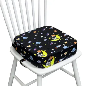 Toddler Booster Seat for Kitchen Chair, 3.5" Oxford Foam Cushion, Non-Slip Base, Adjustable Straps, Portable Dining Booster for Self-Feeding Toddlers at Home or on The Go (Black Starry Sky)