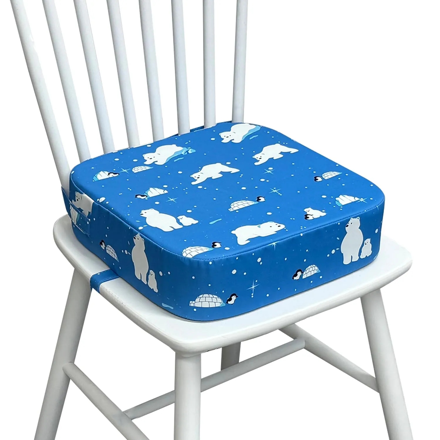 Toddler Booster Seat for Kitchen Chair, 3.5" Oxford Foam Cushion, Non-Slip Base, Adjustable Straps, Portable Dining Booster for Self-Feeding Toddlers at Home or on The Go (Polar Bear)