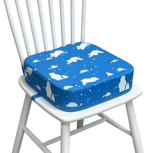 Toddler Booster Seat for Kitchen Chair, 3.5" Oxford Foam Cushion, Non-Slip Base, Adjustable Straps, Portable Dining Booster for Self-Feeding Toddlers at Home or on The Go (Polar Bear)