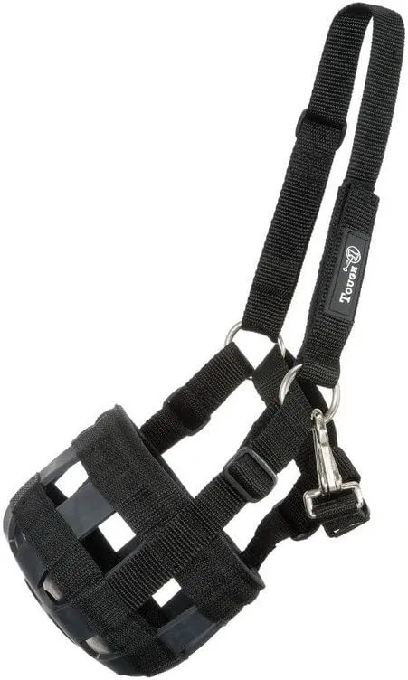 Tough 1 Nylon Cribbing/Grazing Combination Muzzle w/Rubber Disc Insert, Black