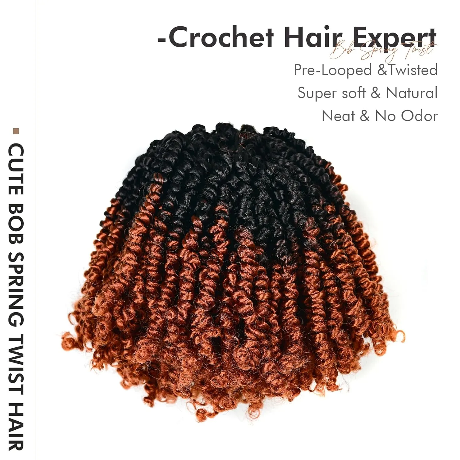 Toyotress Bob Spring Twist Hair - 6 Inch 8 Packs Ombre Ginger Pre-twisted Crochet Hair Spring Twists Crochet Braids, Synthetic Braiding Hair Extensions (6 Inch, OT350-8P)