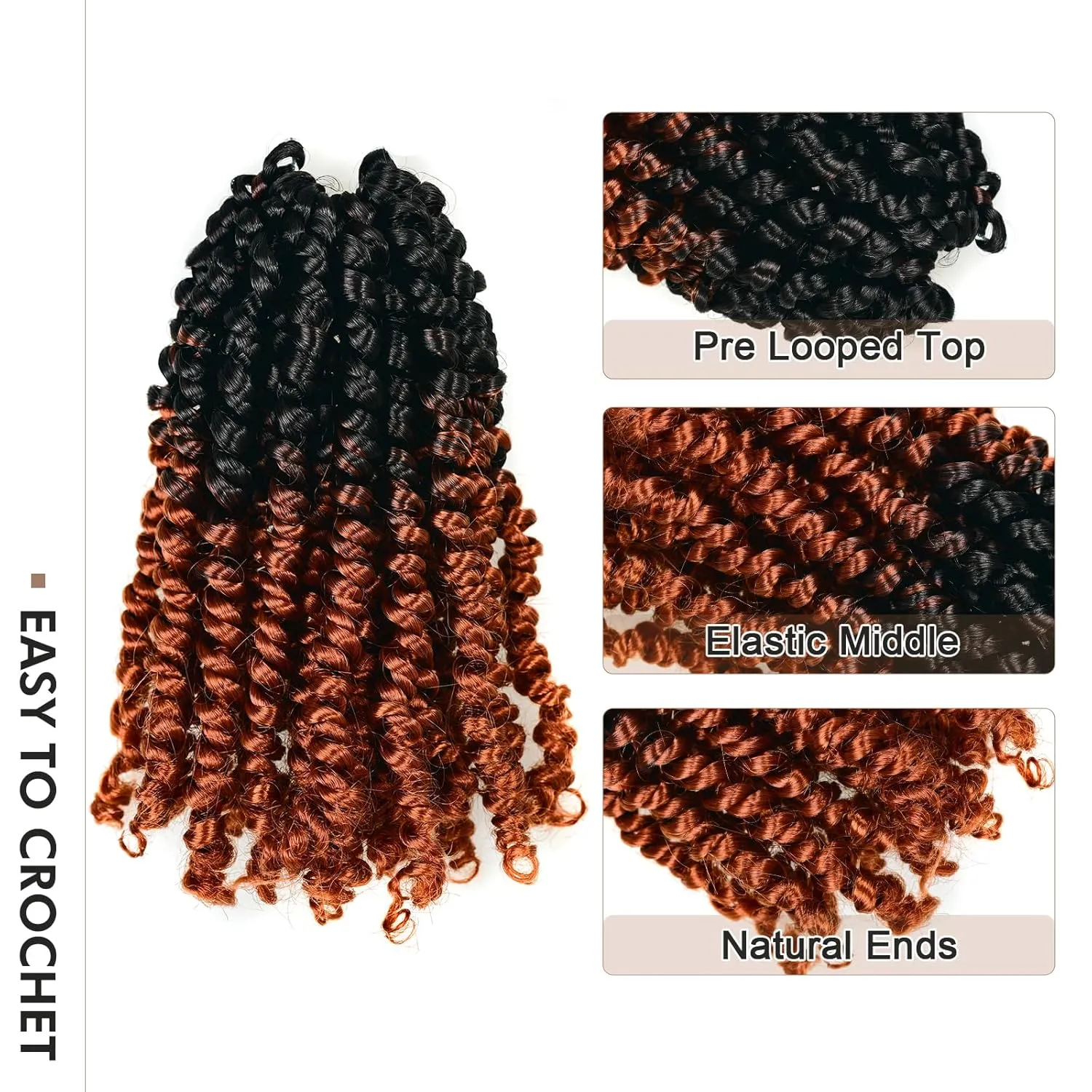 Toyotress Bob Spring Twist Hair - 6 Inch 8 Packs Ombre Ginger Pre-twisted Crochet Hair Spring Twists Crochet Braids, Synthetic Braiding Hair Extensions (6 Inch, OT350-8P)