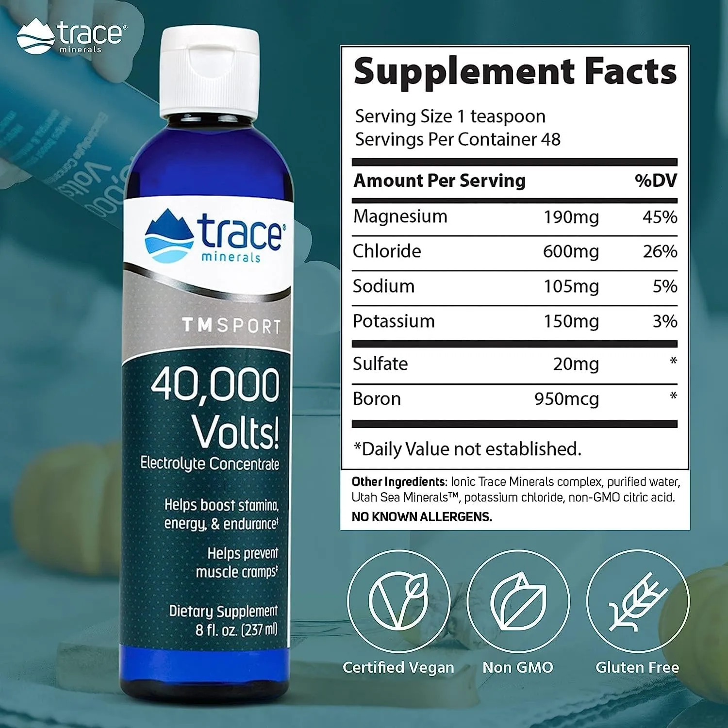 Trace Minerals 40,000 Volts - Concentrate Supplement Drops for Electrolyte Support - Support Muscle Health & Vitality - Workout Drink to Aid Hydration - 8 fl oz (Pack of 2) (96 Servings)