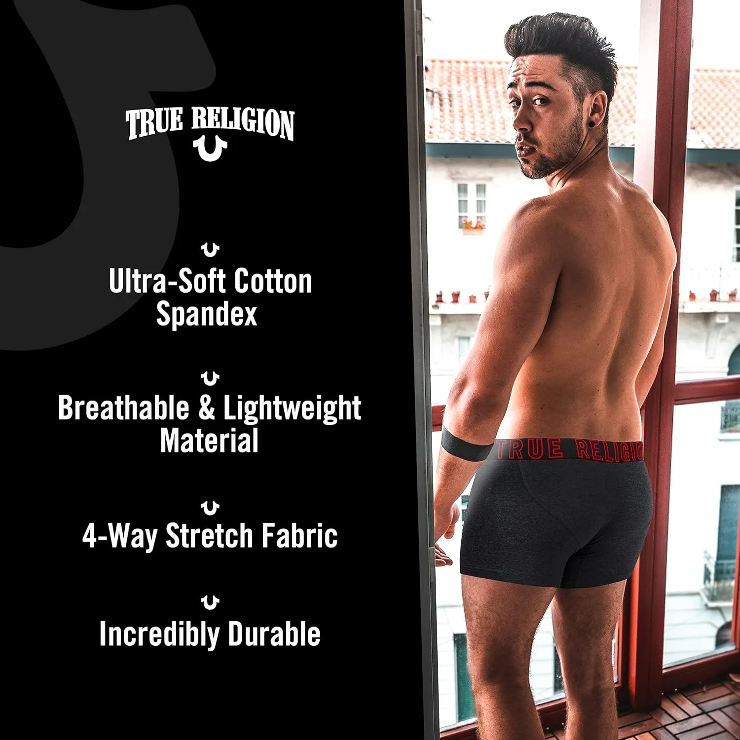True Religion Mens Boxer Briefs Cotton Stretch Underwear for Men Pack of 6