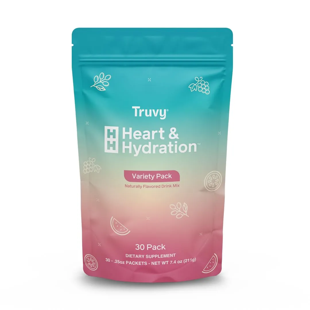 Truvy Heart & Hydration 3-Pack Variety | 30 Stick Packs | Super Drink Mix | Zero Sugar | Hydrates and Supports Heart Health | Grape, Watermelon, Elderberry Flavors