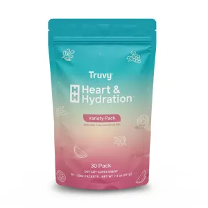 Truvy Heart & Hydration 3-Pack Variety | 30 Stick Packs | Super Drink Mix | Zero Sugar | Hydrates and Supports Heart Health | Grape, Watermelon, Elderberry Flavors