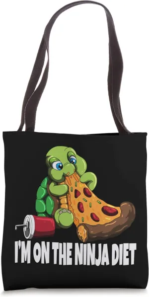 Turtle On A Diet Eats Pizza I'm On The Ninja Diet Tote Bag
