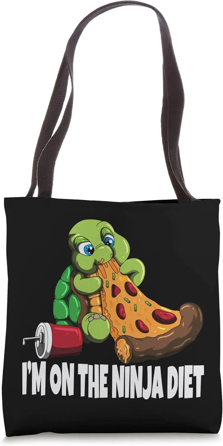 Turtle On A Diet Eats Pizza I'm On The Ninja Diet Tote Bag