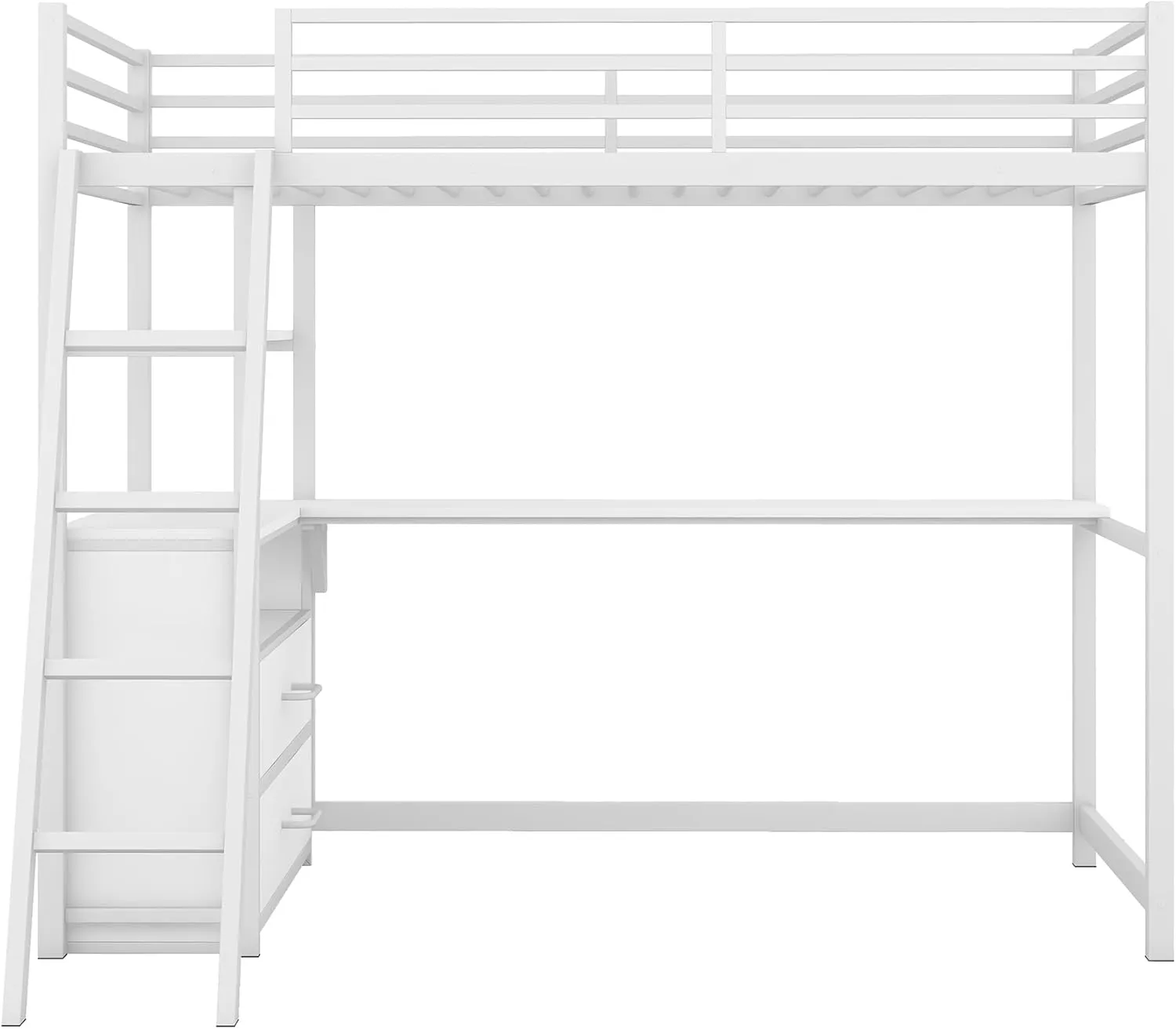 Twin Size Loft Bed with Desk and Storage Drawers, Metal&Wood Loft Bed with Desk and Shelves, Heavy-Duty Loft Beds with Ladder for Kids Boys Girls Teens, White