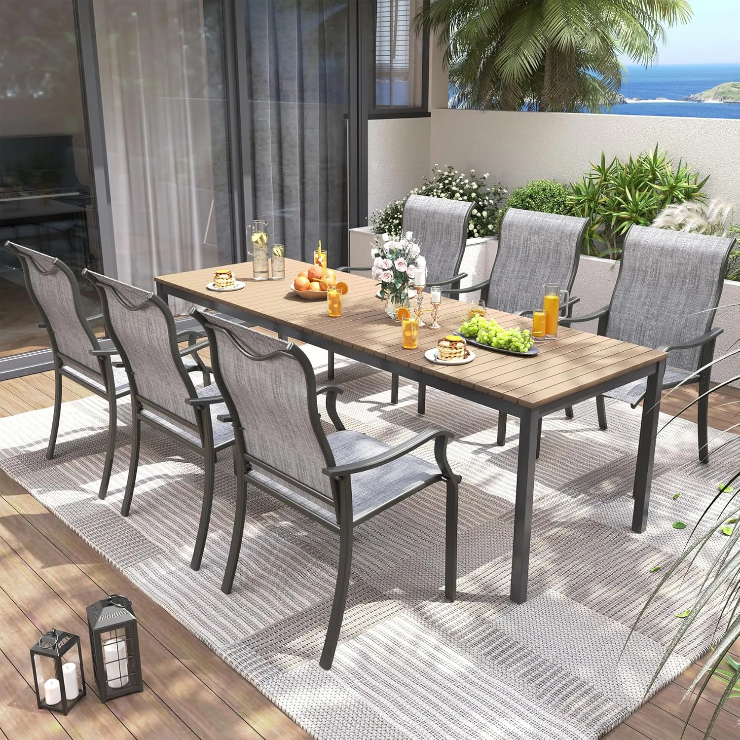 UDPATIO Patio Dining Chairs Set of 6, High Back Wide Seat Outdoor Furniture Chairs with All Weather Breathable Textilene, for Lawn Garden Backyard Deck, Grey White