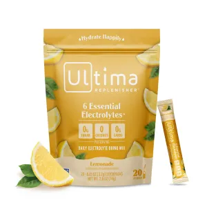 Ultima Replenisher Daily Electrolyte Powder Drink Mix – Lemonade, 20 Stickpacks – Hydration Packets with 6 Key Electrolytes and Trace Minerals – Keto Friendly, Vegan, Non-GMO and Sugar-Free