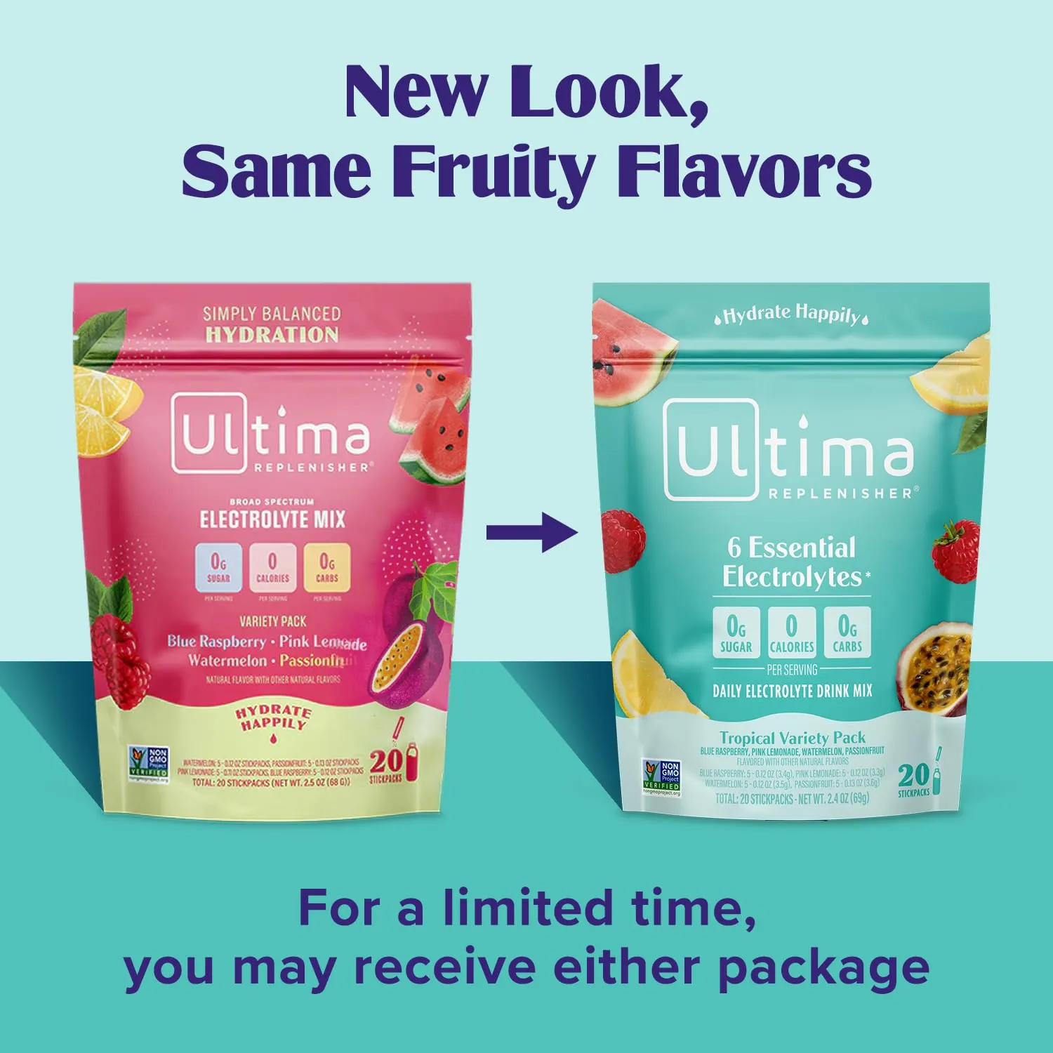 Ultima Replenisher Daily Electrolyte Powder Drink Mix – Tropical Variety, 20 Stickpacks – Hydration Packets with 6 Electrolytes and Minerals – Keto Friendly, Non-GMO and Sugar-Free