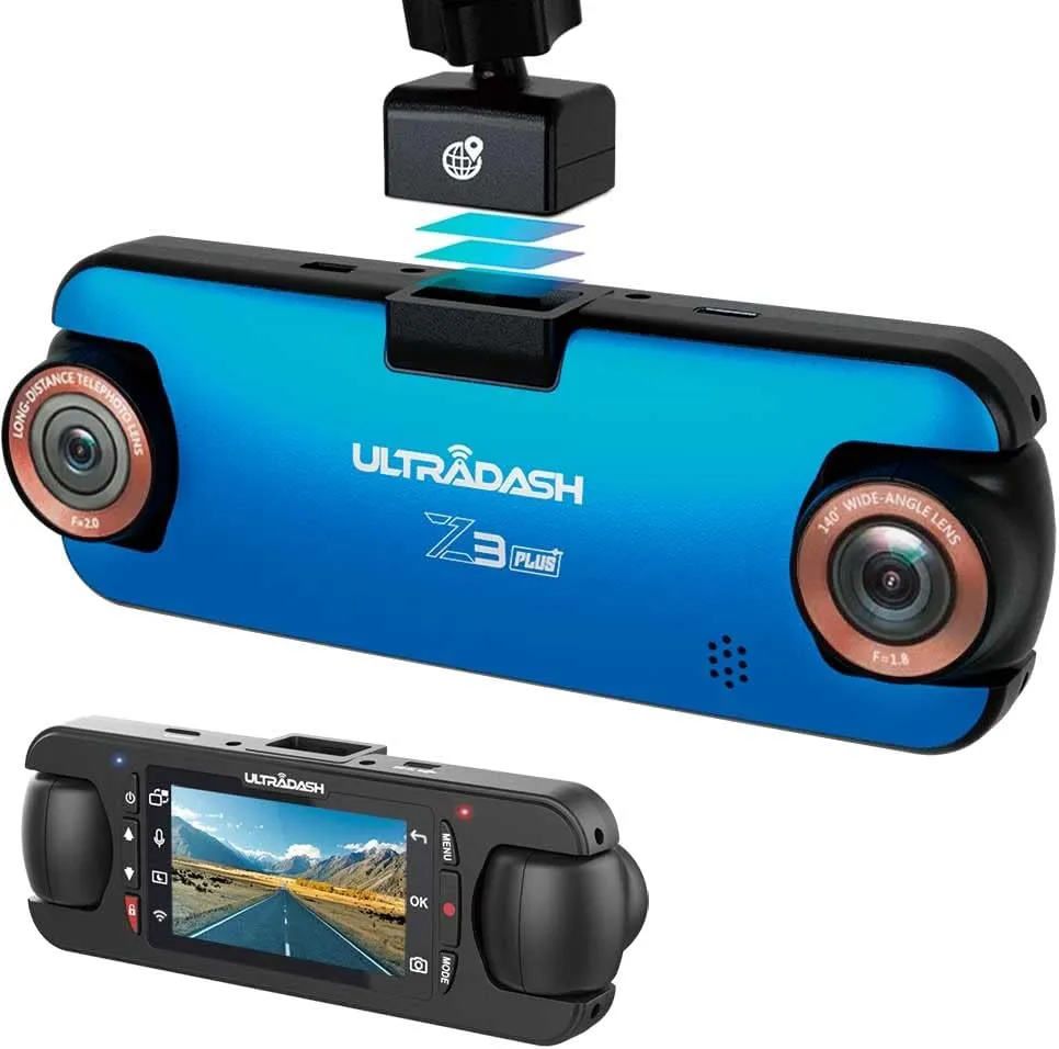 UltraDash Z3  Standard Edition - Dual Lens Dash Cam 2K 1440P, Telephoto Zoom-in Lens, 140° Wide Angle, 2" LCD, G-Sensor, HDR, Night Video, Super Capacitor