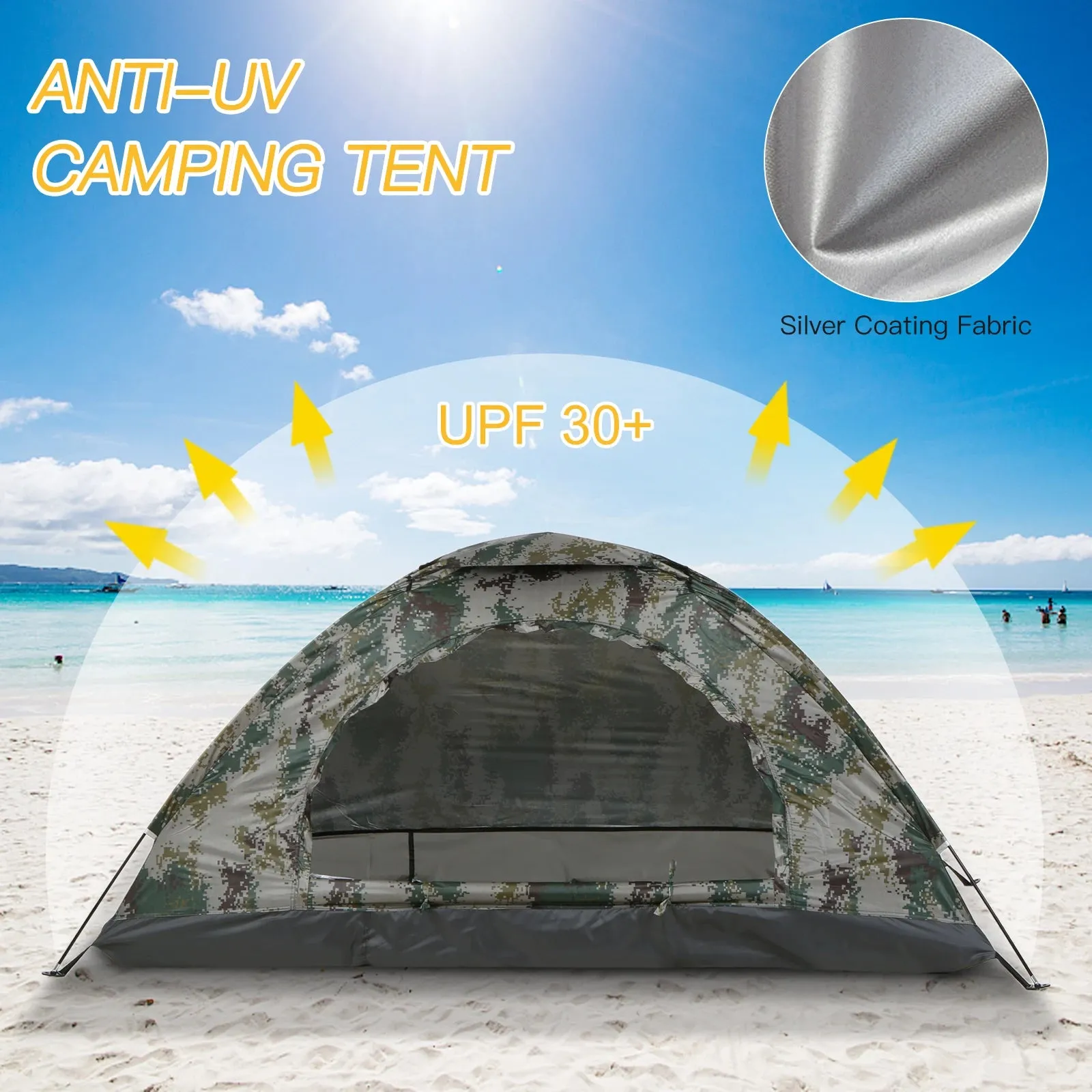 Ultralight Camping Tent - Single Layer Portable Tent with Anti-UV Coating UPF 30  for Outdoor Beach Fishing