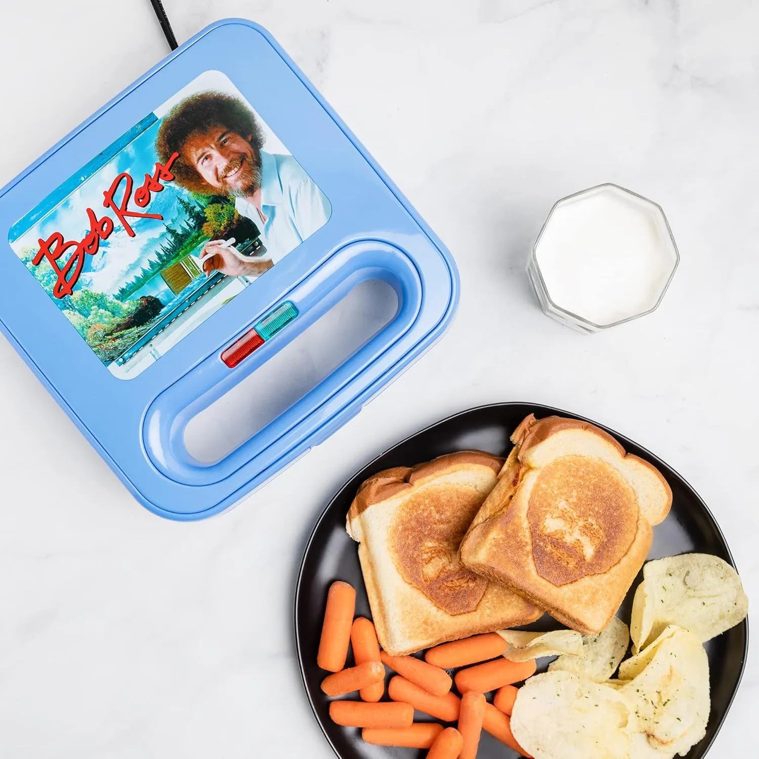 Uncanny Brands Bob Ross Grilled Cheese Maker- Panini Press and Compact Indoor Grill- Happy Little Trees Sandwiches