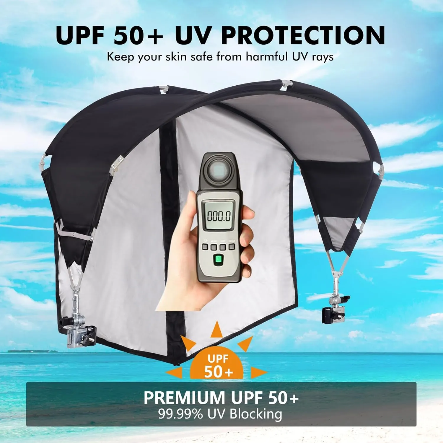 Universal Chair Umbrella Canopy, UPF 50  Sun Shade with Adjustable Clamp Clip for Beach Chair, Outdoor Camping Chair, Sports Chair, Lawn Chair, Tanning Chair, Zero Gravity Chair, Black 2 Pack
