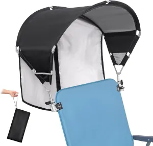 Universal Chair Umbrella Canopy, UPF 50  Sun Shade with Adjustable Clamp Clip for Beach Chair, Outdoor Camping Chair, Sports Chair, Lawn Chair, Tanning Chair, Zero Gravity Chair, Black 2 Pack