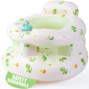 Upgraded Inflatable Baby Seat for Babies 3-36 Months, Inflatable Baby Chair Sit Me Up Floor Seat for Baby, Back Support Baby Seats for Infants for Sitting Up with Built in Air Pump (Green Dinosaur)