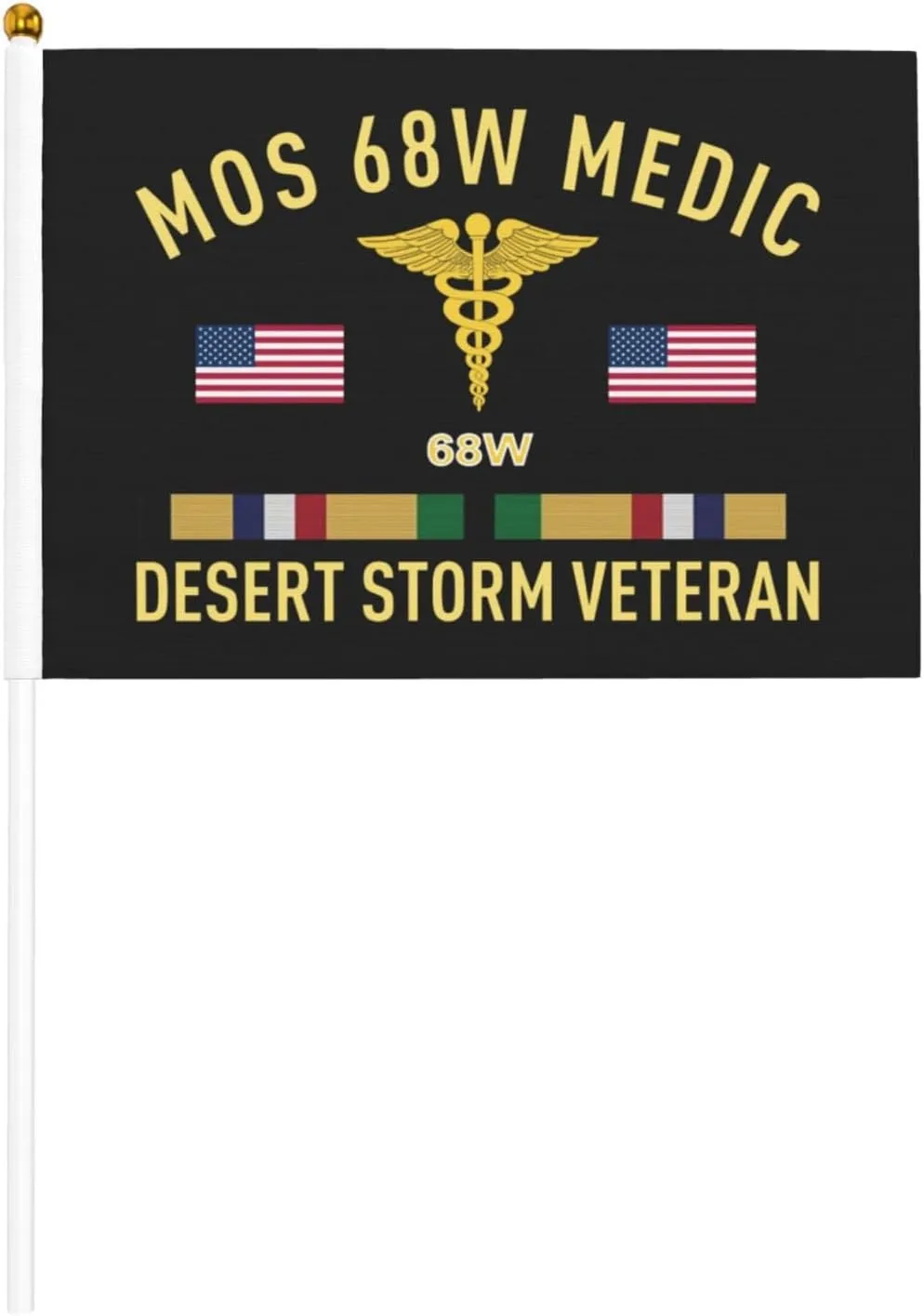 Us Army Mos 68w Medic Desert Storm Veteran Stylish Mini Handheld Flags 5.5x8.3 Inch For Support Team Activities Parties