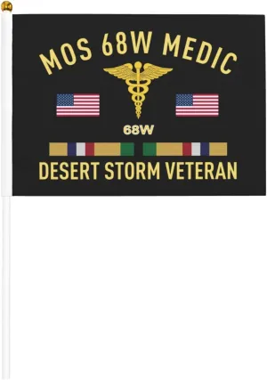 Us Army Mos 68w Medic Desert Storm Veteran Stylish Mini Handheld Flags 5.5x8.3 Inch For Support Team Activities Parties