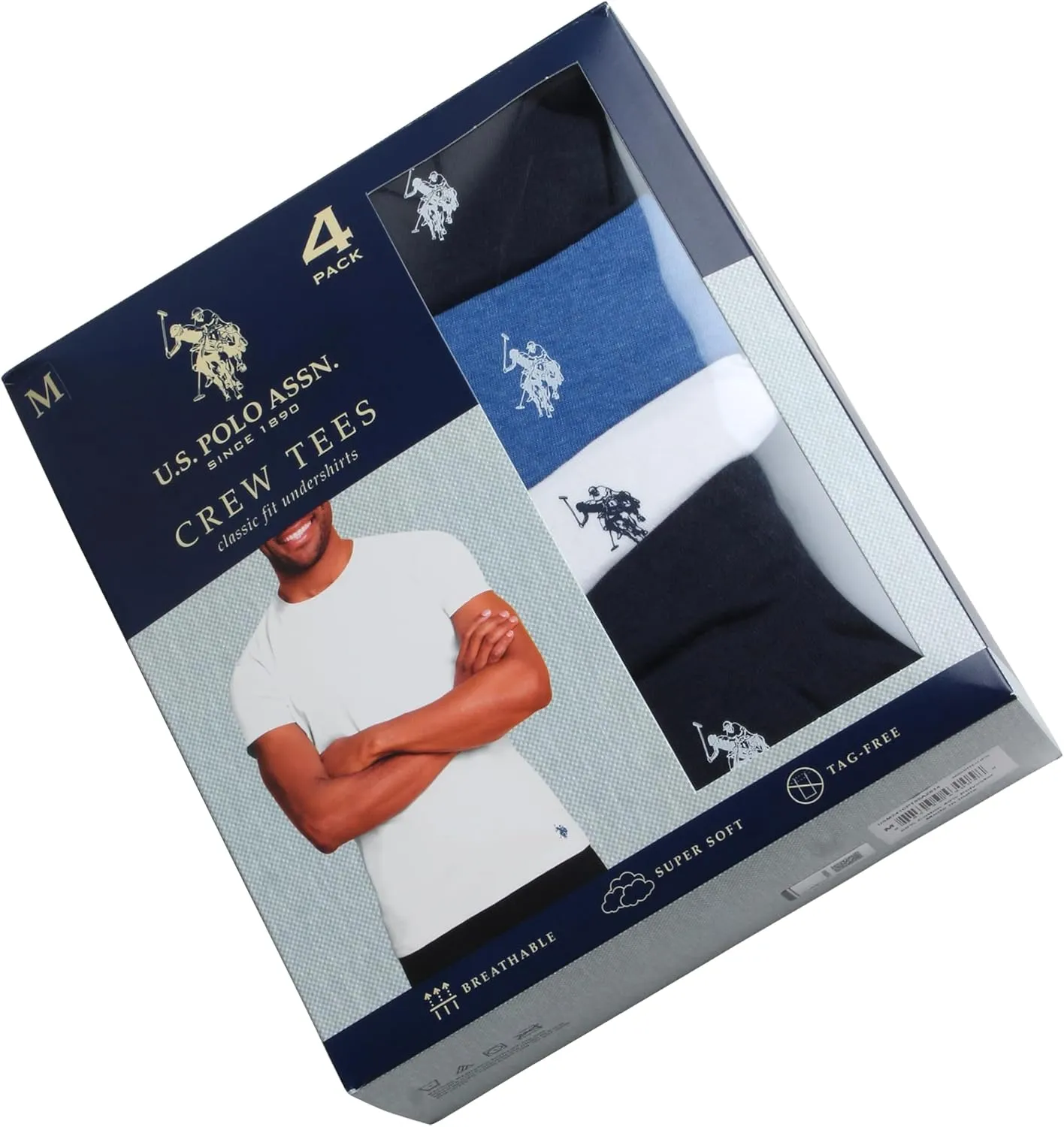 U.S. Polo Assn. Men's Undershirt - 4 Pack Lightweight 100% Cotton Classic Crewneck T-Shirts for Men (Sizes: S-XL)