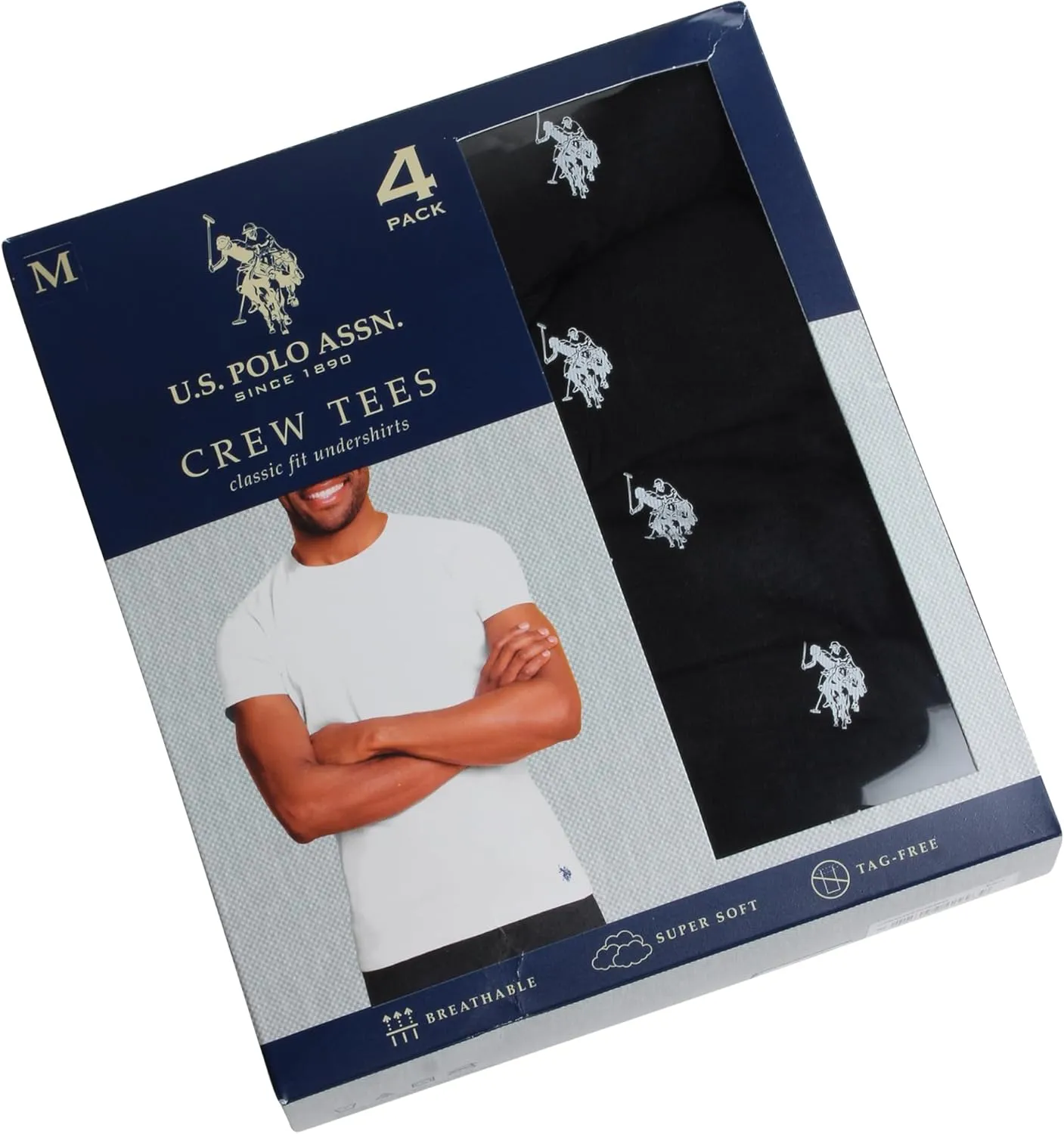 U.S. Polo Assn. Men's Undershirt - 4 Pack Lightweight 100% Cotton Classic Crewneck T-Shirts for Men (Sizes: S-XL)