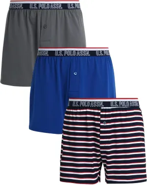 U.S. Polo Assn. Men's Underwear - 3 Pack Ultra Soft Knit Boxers with Functional Fly (S-XL)