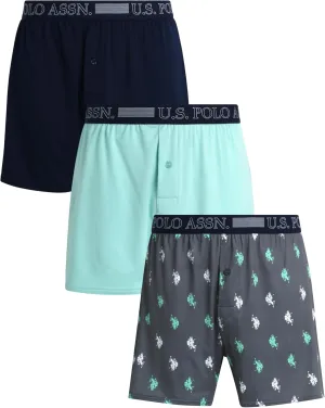 U.S. Polo Assn. Men's Underwear - 3 Pack Ultra Soft Knit Boxers with Functional Fly (S-XL)