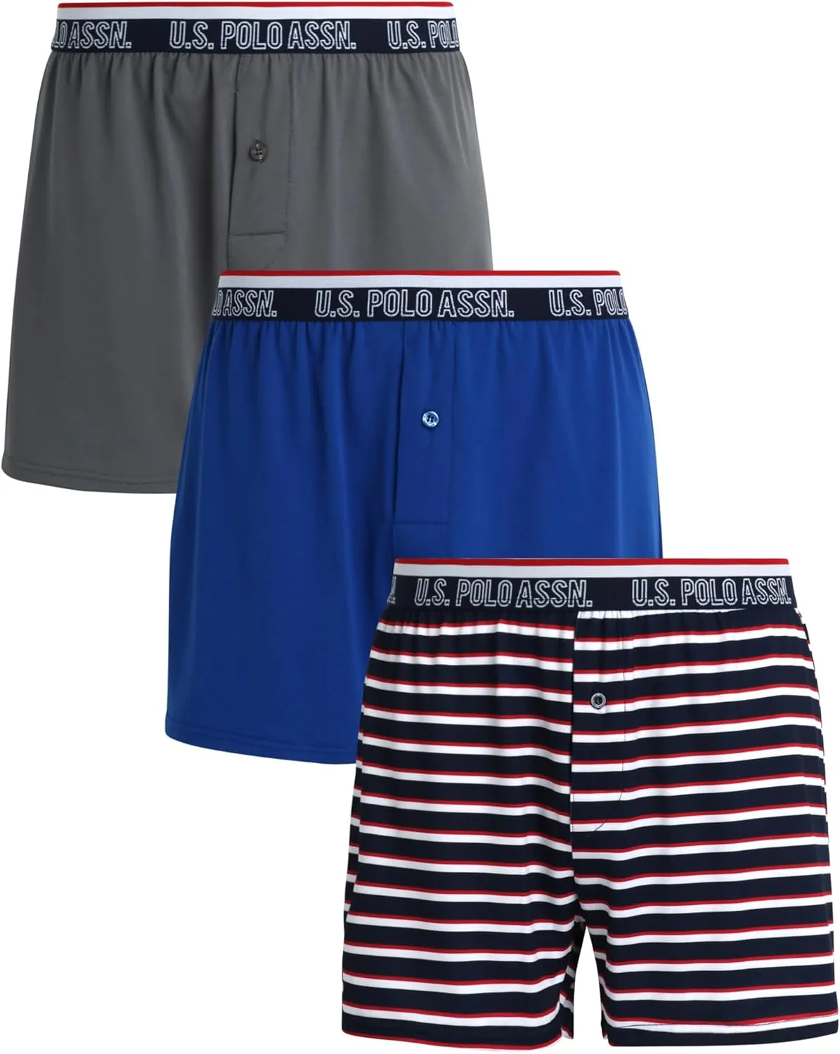U.S. Polo Assn. Men's Underwear - 3 Pack Ultra Soft Knit Boxers with Functional Fly (S-XL)