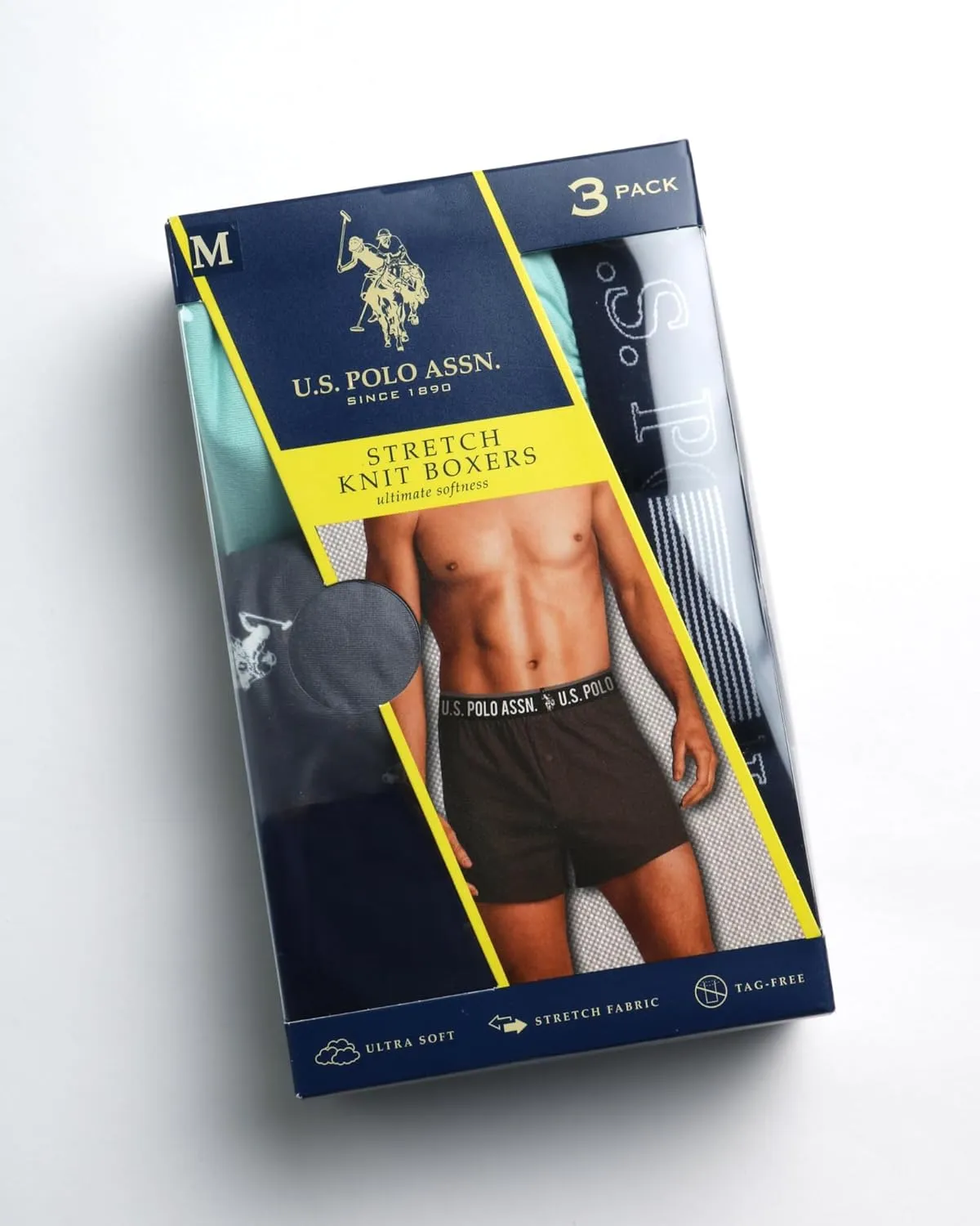 U.S. Polo Assn. Men's Underwear - 3 Pack Ultra Soft Knit Boxers with Functional Fly (S-XL)