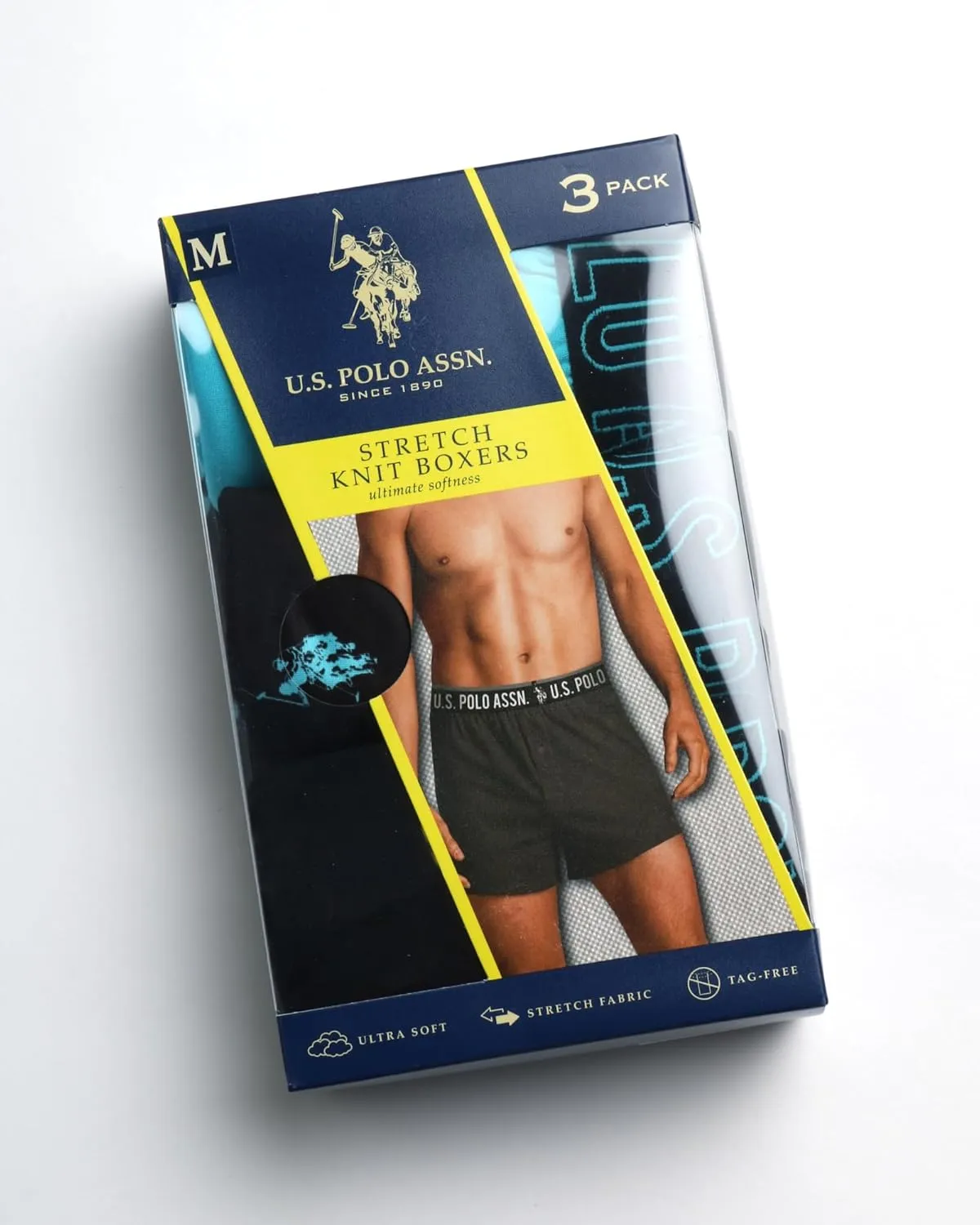 U.S. Polo Assn. Men's Underwear - 3 Pack Ultra Soft Knit Boxers with Functional Fly (S-XL)