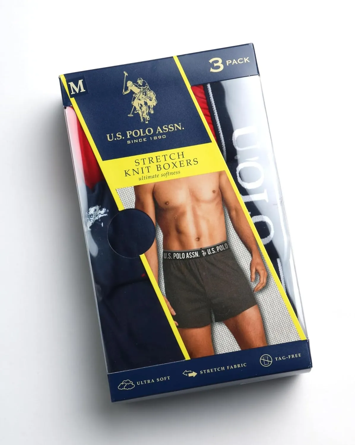 U.S. Polo Assn. Men's Underwear - 3 Pack Ultra Soft Knit Boxers with Functional Fly (S-XL)
