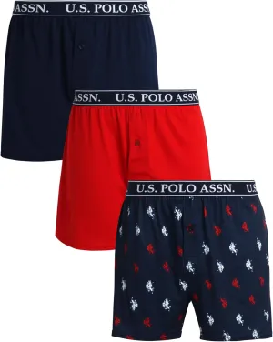 U.S. Polo Assn. Men's Underwear - 3 Pack Ultra Soft Knit Boxers with Functional Fly (S-XL)