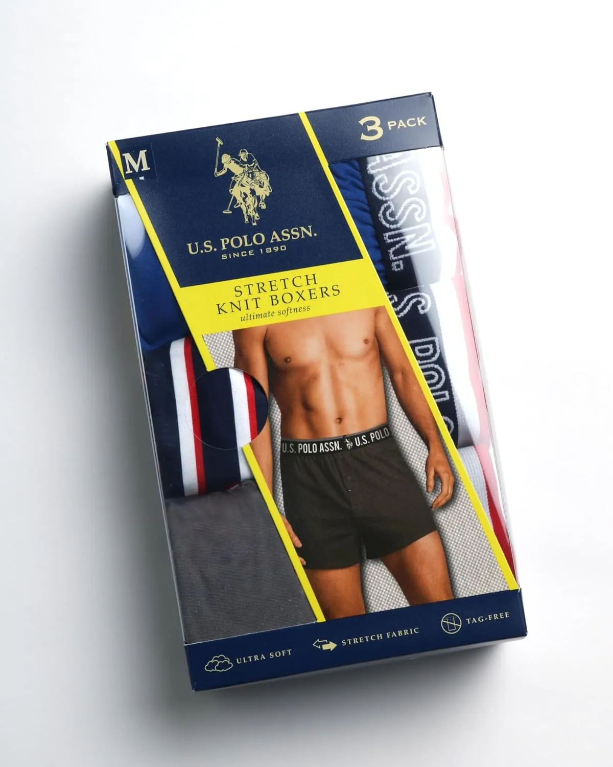 U.S. Polo Assn. Men's Underwear - 3 Pack Ultra Soft Knit Boxers with Functional Fly (S-XL)