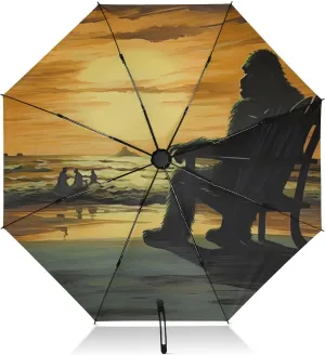 UV Protection Travel Umbrella Sasquatch Chair Sunset Compact for Rain and Sun - One-Click Automatic Open and Close UPF 50  Windproof Portable 46” Sun Umbrella for Women Men