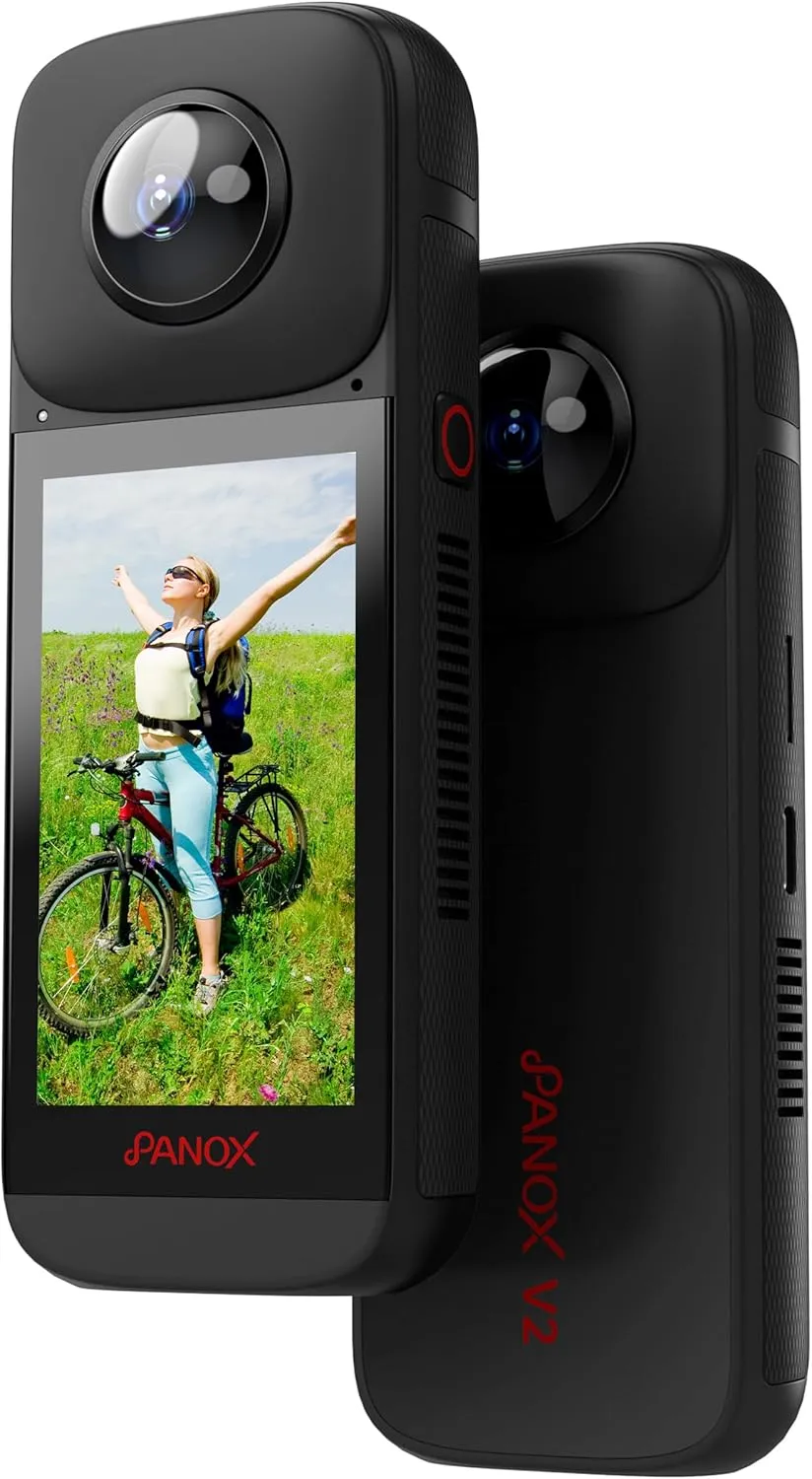 V2 360 Camera for Motorcycle - 72MP Photo, 5.7K Video, 4K Live 360° Camera, GPS Panorama, Android 10 OS, AI Editing, Stabilization, and Multi-Platform Live Streaming