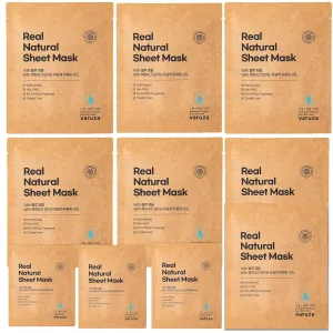 varuza] Real Natural Sheet Mask – EWG VERIFIED, Vegan Face Mask for Hydration, Non-GMO, No Artificial Fragrance, Made in Korea (10 PACK, BLUE AMPOULE)