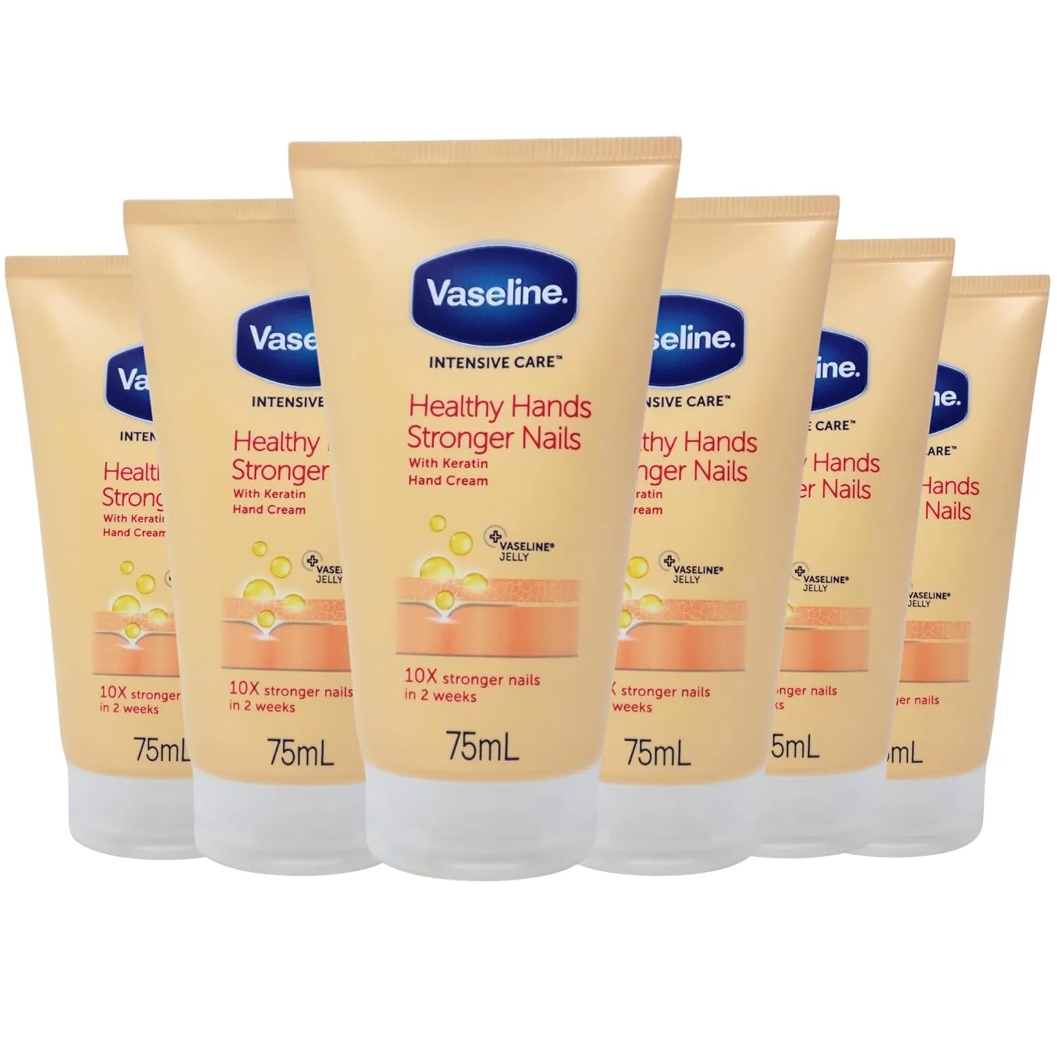 Vaseline Intensive Care Healthy Hands Stronger Nails Hand Cream with Keratin, 75ml (Pack of 6)
