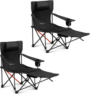 Vasitelan 2 Pack Camping Lounge Chair, Portable Reclining Camping Chair, Black Folding Camping Chair with Footrest,Headrest & Storage Bag,264lbs Weight Capacity
