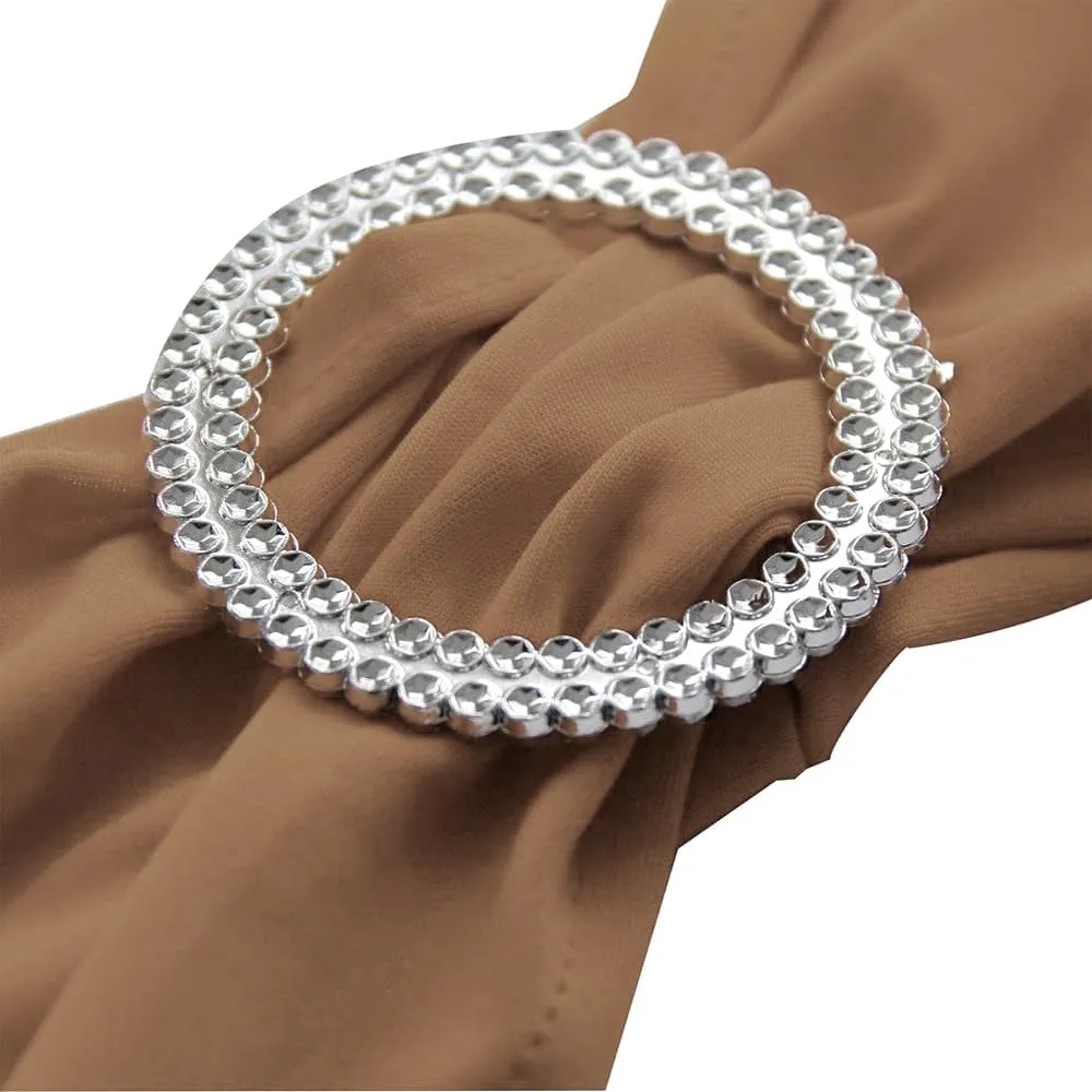 VDS - Mocha | Spandex Chair Sashes Bows | 50 PCS | Stretch Elastic Banquet Universal Folding Chair Band Tie with Silver Buckle Slider for Wedding Party Conference Celebration Event Decoration