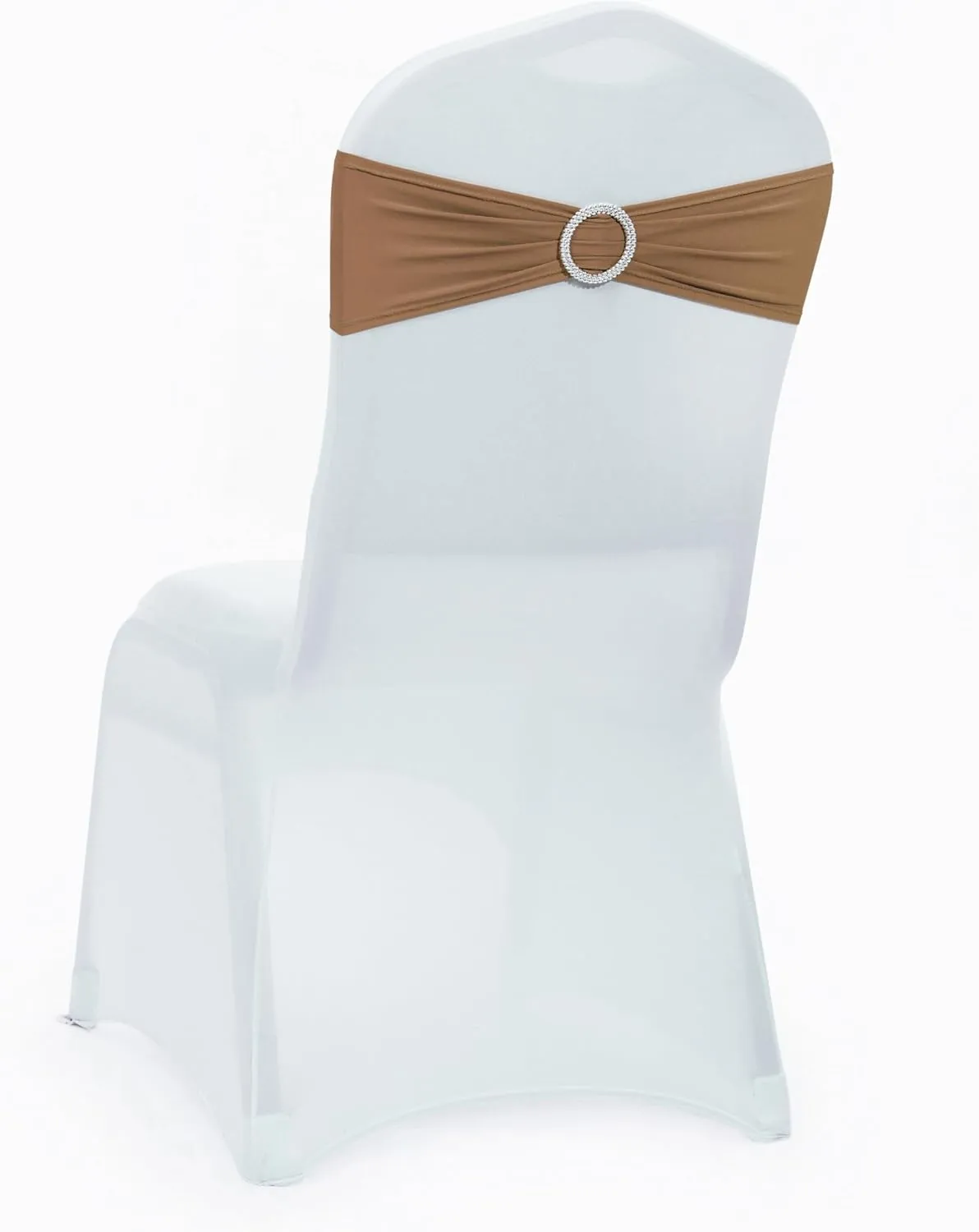 VDS - Mocha | Spandex Chair Sashes Bows | 50 PCS | Stretch Elastic Banquet Universal Folding Chair Band Tie with Silver Buckle Slider for Wedding Party Conference Celebration Event Decoration