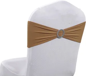 VDS - Mocha | Spandex Chair Sashes Bows | 50 PCS | Stretch Elastic Banquet Universal Folding Chair Band Tie with Silver Buckle Slider for Wedding Party Conference Celebration Event Decoration
