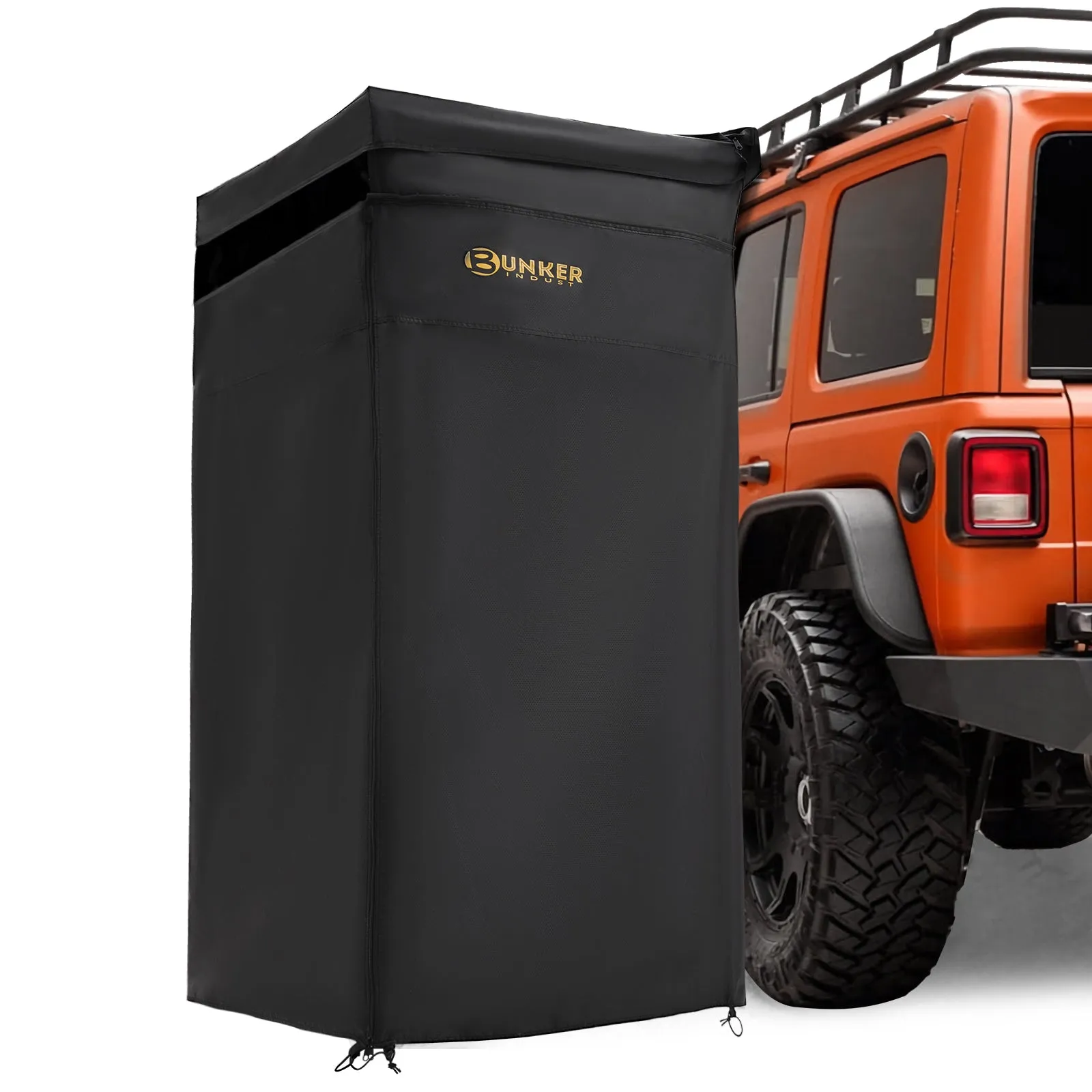 Vehicle Side Shower Tent with Roof, Car Portable Privacy Shower Bathroom, Outdoor Camping Awning Shower Room Waterproof, Built-in LED Light for Night, Black