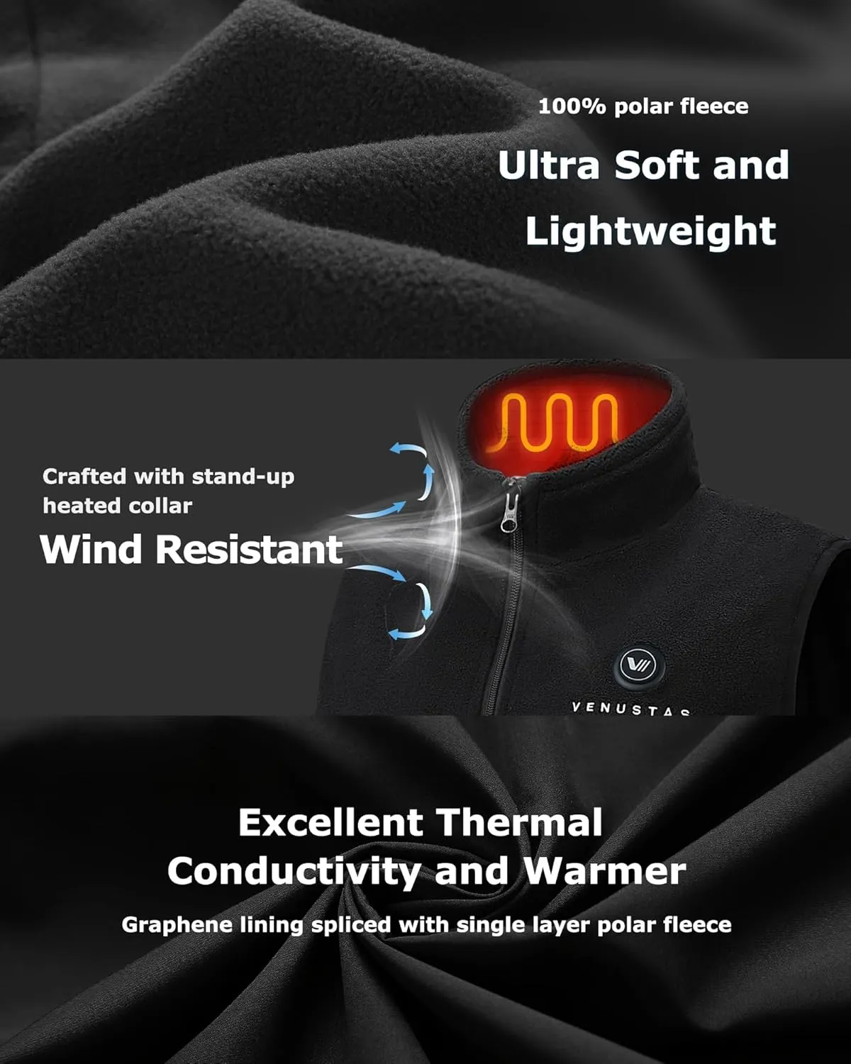 Venustas Men's Fleece Heated Vest with Battery, Lightweight Insulated Electric Vest