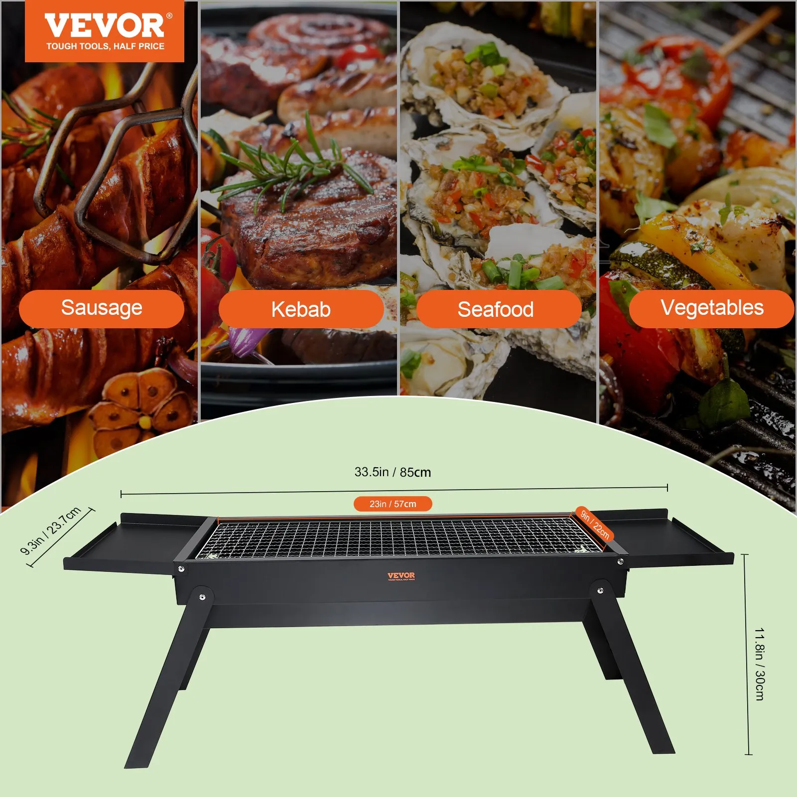 VEVOR 23 inch Portable Charcoal Grill: Compact Foldable Steel BBQ Grill