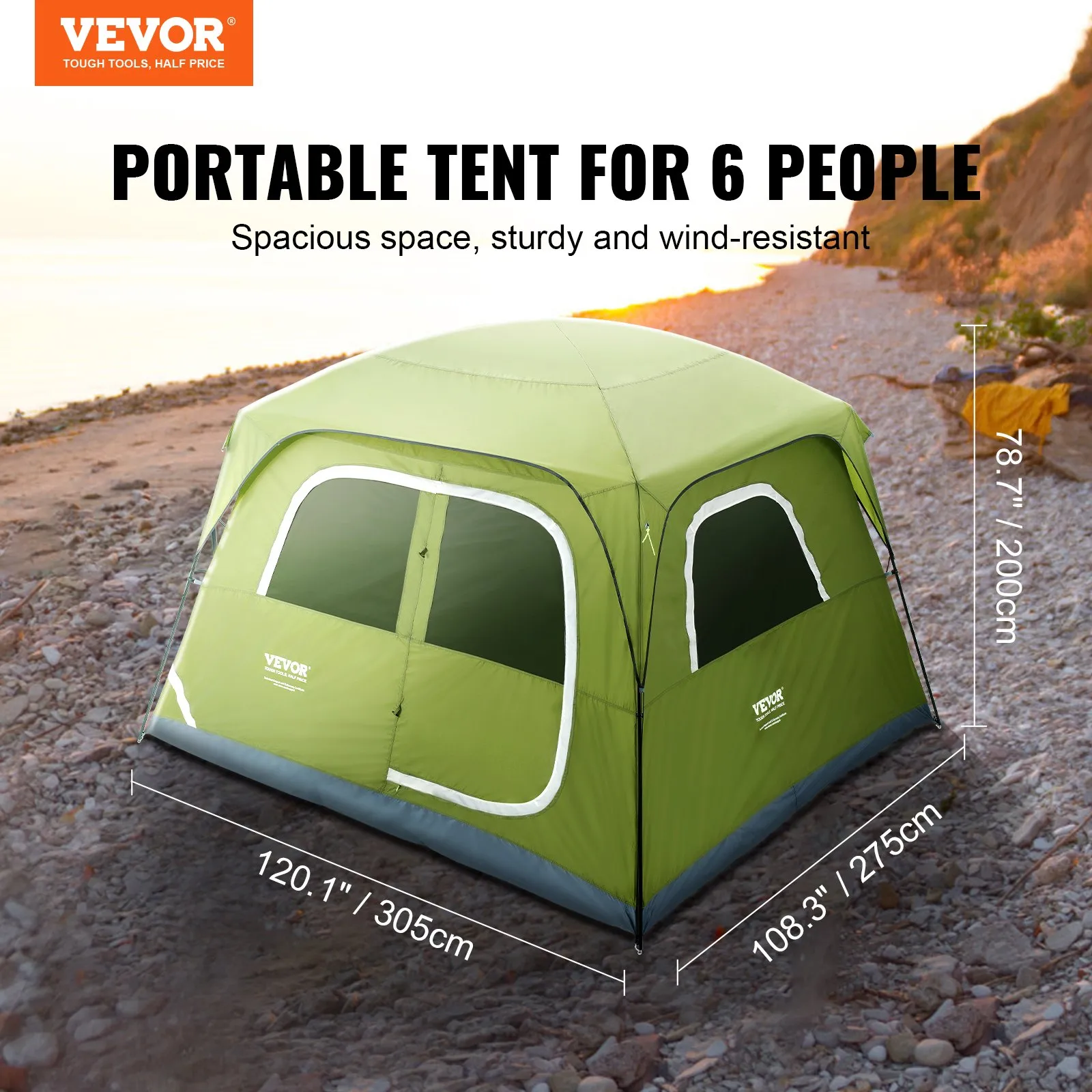 VEVOR Camping Tent, 10 x 9 x 6.5 ft - Waterproof & Lightweight, Easy Setup