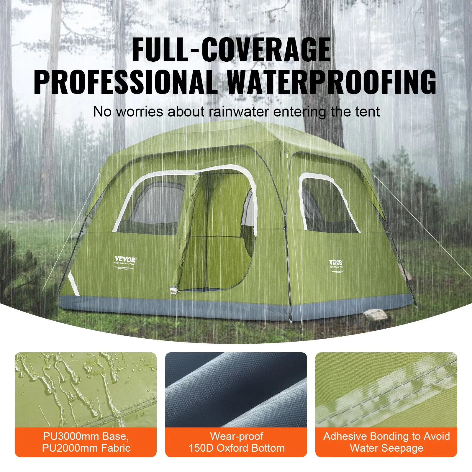 VEVOR Camping Tent, 10 x 9 x 6.5 ft - Waterproof & Lightweight, Easy Setup