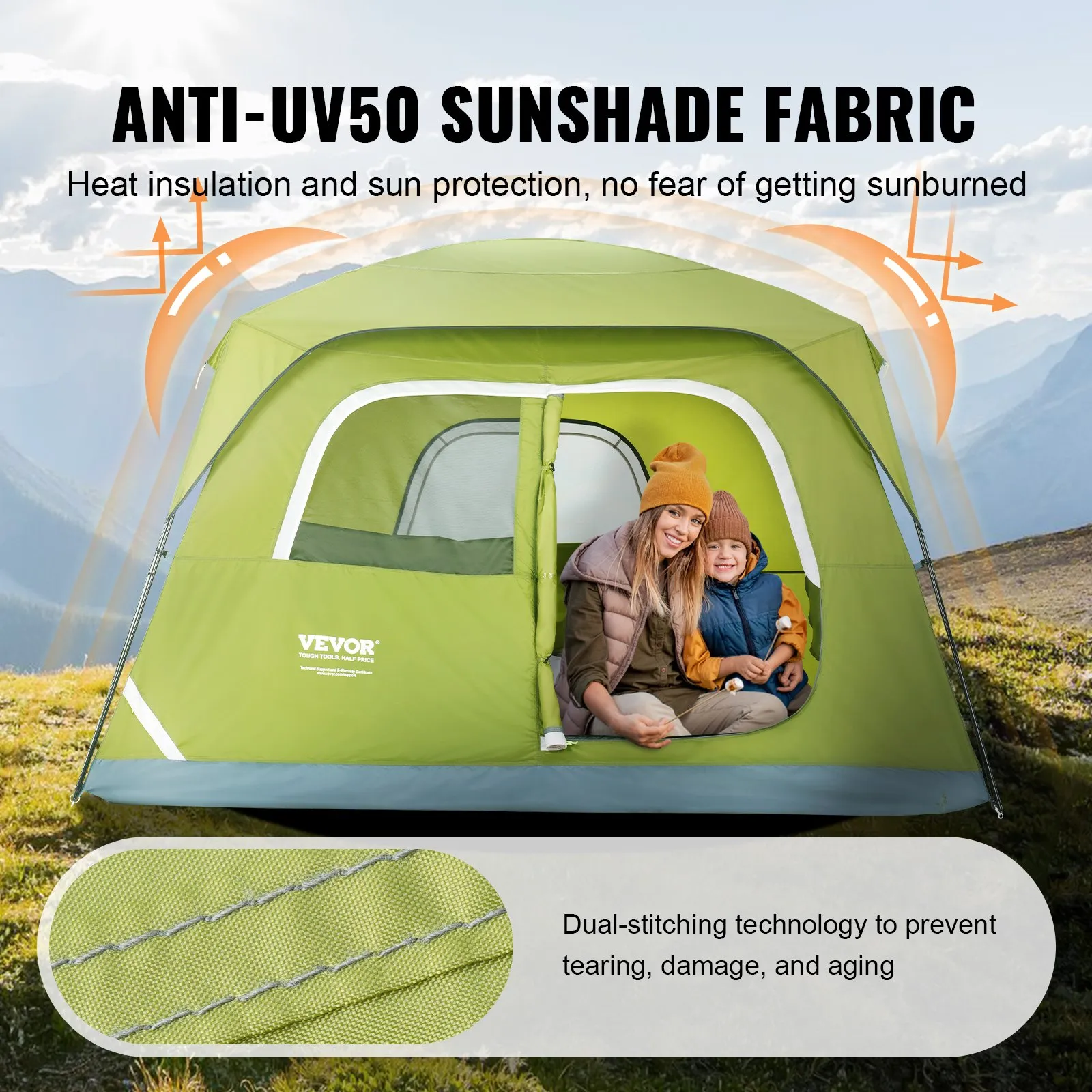 VEVOR Camping Tent, 10 x 9 x 6.5 ft - Waterproof & Lightweight, Easy Setup