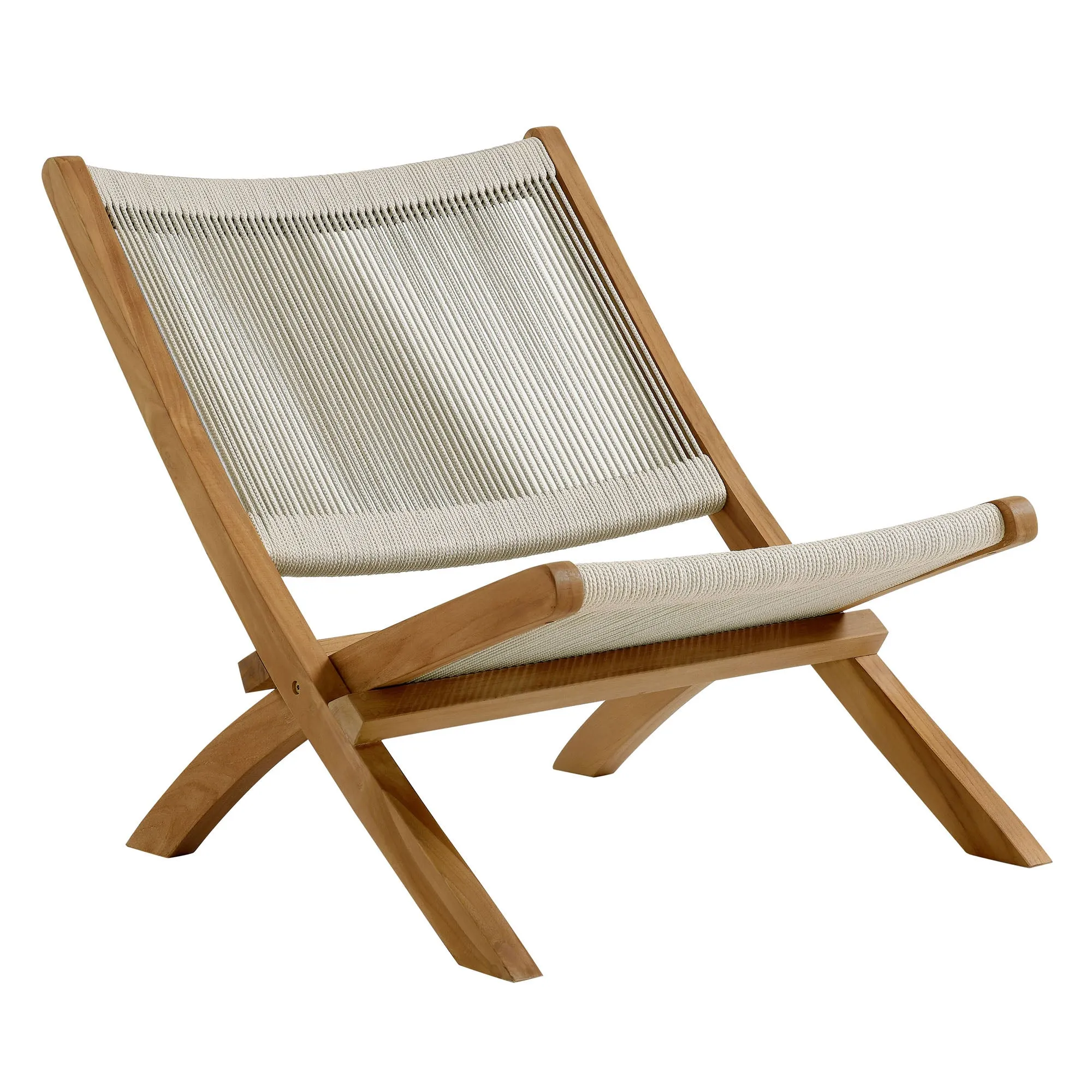 Vienna Outdoor Patio Teak and Rope Folding Accent Lounge Chair